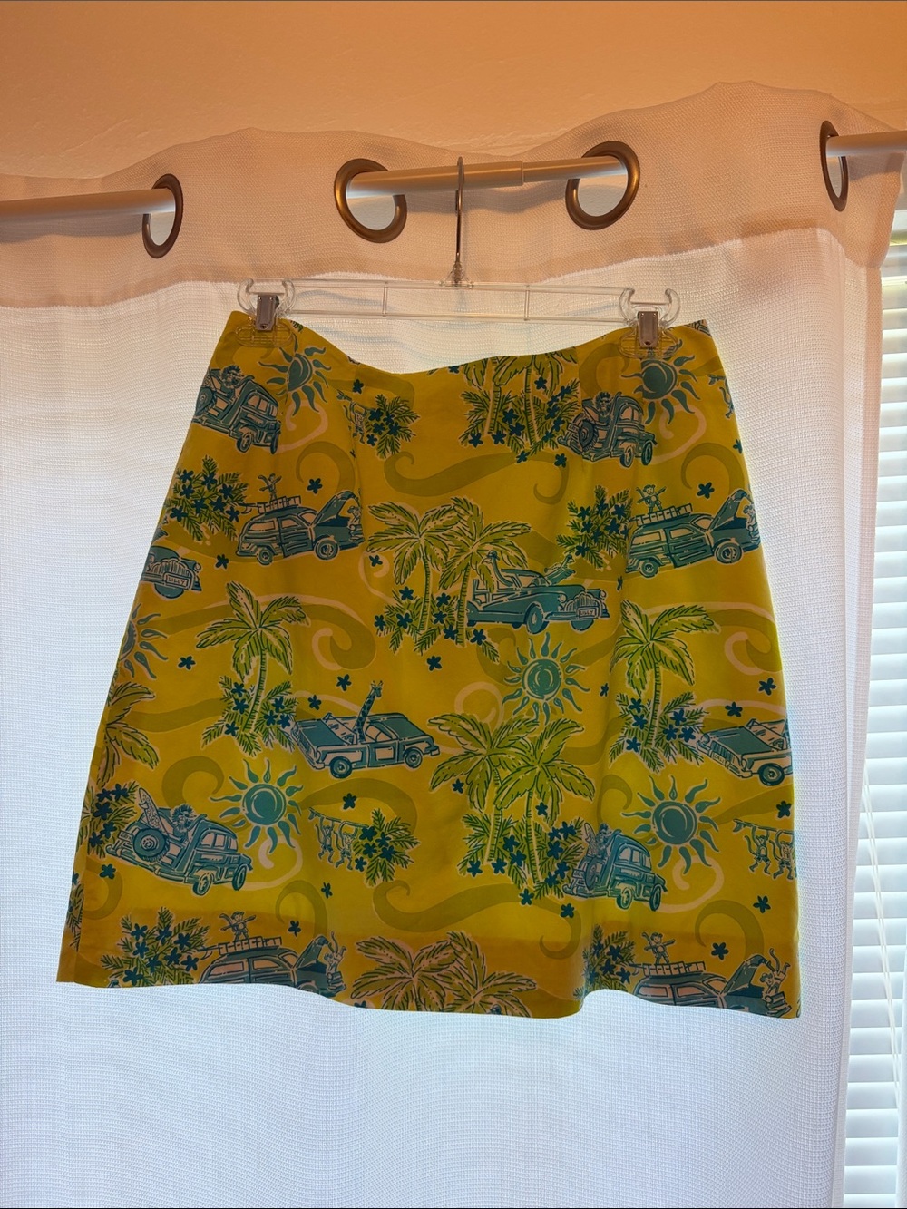 Lilly Pulitzer Yellow Mini Skirt with Aqua Surf Car Print
